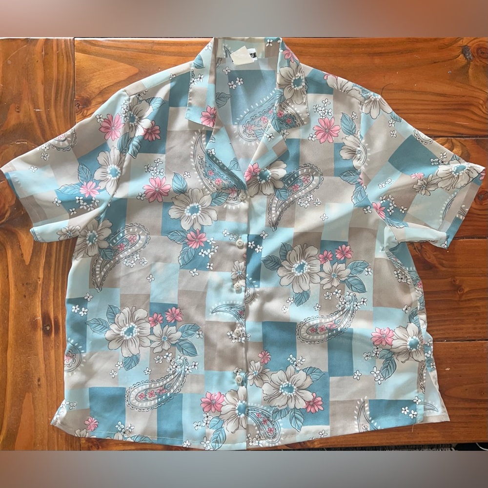 Vintage BONWORTH Floral Patterned Button Up Shirt, Size Petite Large
